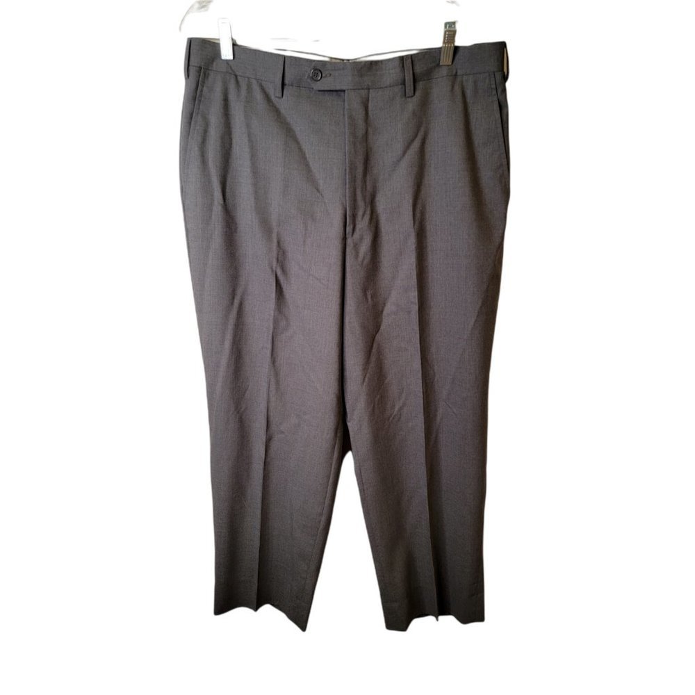 St. Croix Men's Size 38x27 Dress Pants Gray 100% Wool Flat Front Made in Italy